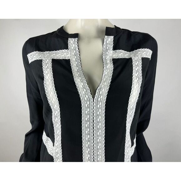 BCBGMaxazria Maggie Washable Silk Lace Blouse Women XXS NWT Long Sleeve BlackTop - Picture 10 of 15